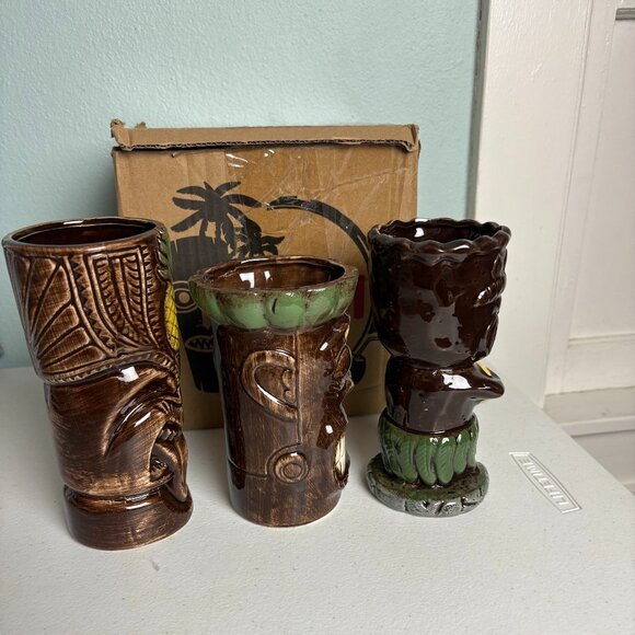 Set of 3 Tiki Bar Mugs 7" Tiki Lin - Picture 4 of 7